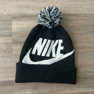 Nike Kids Black and White Pom-Pom Beanie